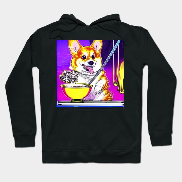 Corgi Eating Ramen Noodle Soup. Hoodie by Megaluxe 